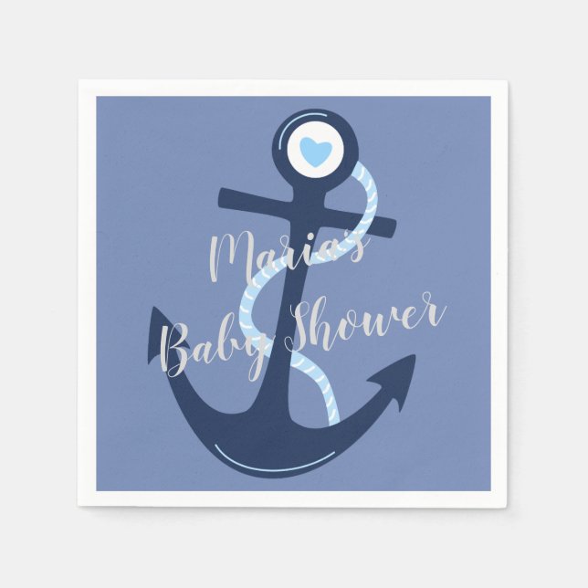 Blue Nautical Anchor Baby Boy Dusche Napkin Serviette (Vorderseite)