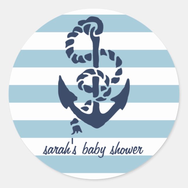 Blue Nautical Anchor Baby Shower Pflegeaufkleber Runder Aufkleber (Vorderseite)