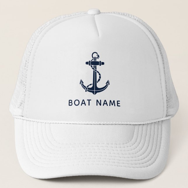 Blue Nautical Anchor Bootsname Summer Cruise Truckerkappe (Vorderseite)