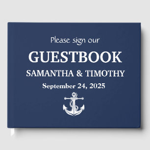 Blue Nautical Anchor Modern Beach Wedding Gästebuch