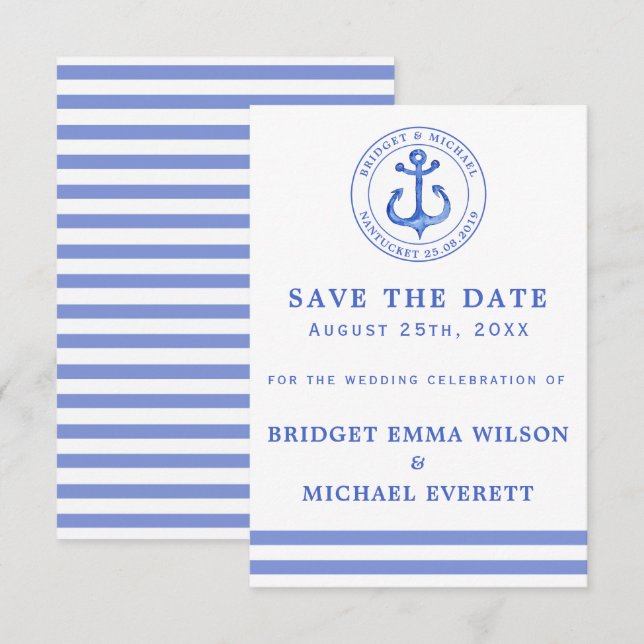 Blue Nautical Anchor | Save the Date Hochzeit (Vorne/Hinten)