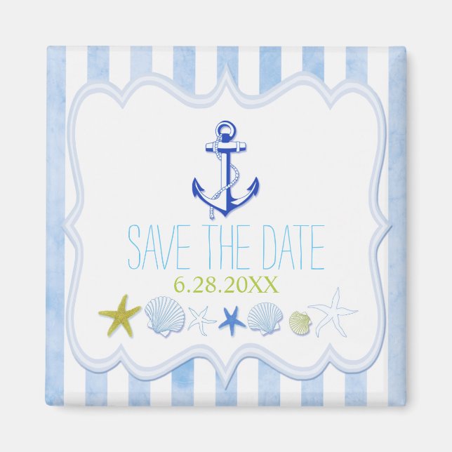 Blue Nautical Anchor Wedding Save the Date Magnet (Vorne)