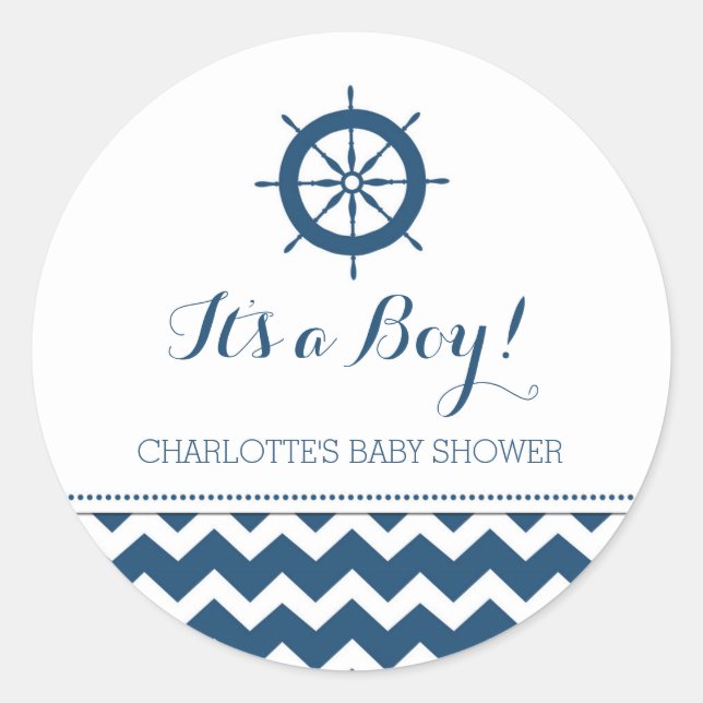 Blue Nautical Baby Dusche Pflegeaufkleber Runder Aufkleber (Vorderseite)