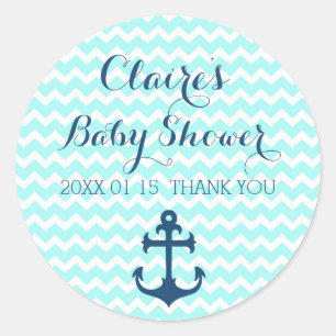Blue Nautical Baby Dusche Pflegeaufkleber Runder Aufkleber