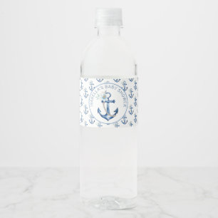 Blue Nautical Boy Baby Dusche Wasser Flasche Etike