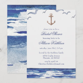 Blue Nautical Coastal Sea Bridal Dusche Einladung