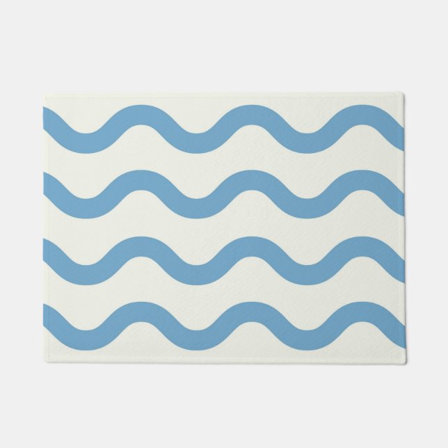 Blue Nautical Groovy Wavy Stripe Moderner Minimali Fußmatte (Vorderseite)