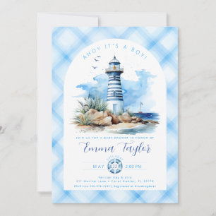 Blue Nautical Lighthouse Boy Baby Dusche Einladung