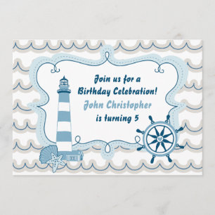 Blue Nautical Lighthouse Boys Invitation Anniversa