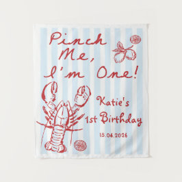 Blue Nautical Lobster 1st Birthday Tapestry Wandteppich