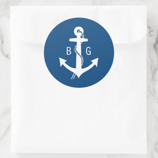 Blue Nautical Monogram Wedding Anchor Stickers (Tasche)
