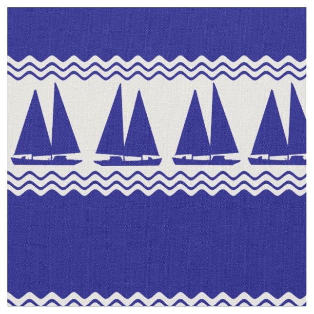 Blue Nautical Sailboat Coasters Stripes Stoff (Nahaufnahme)