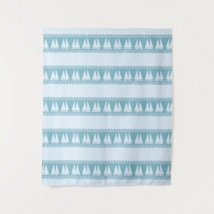 Blue Nautical Sailboat Coasters Stripes Wandteppich