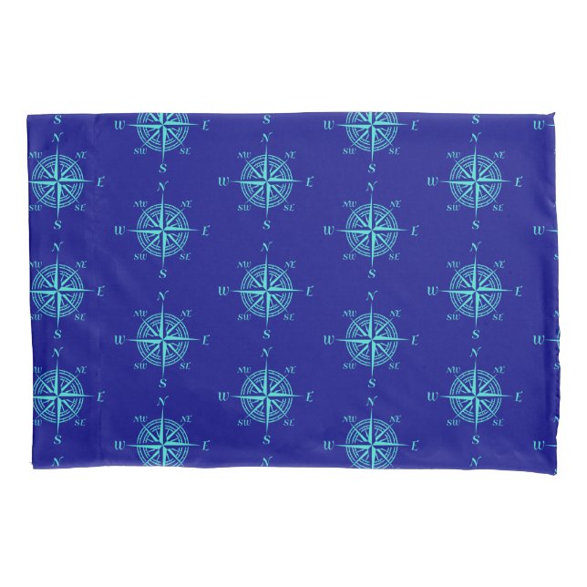Blue Nautical Sailing Compass Kissenbezug (Vorderseite)