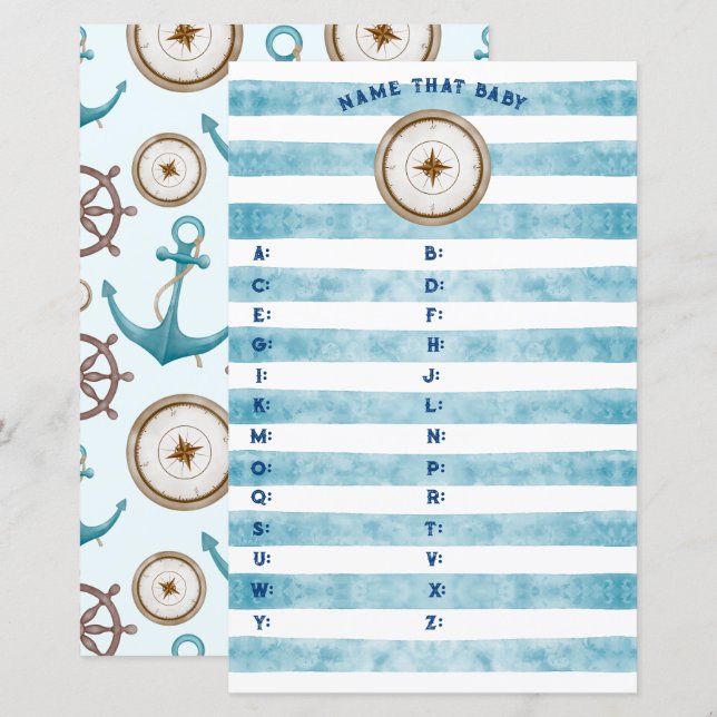Blue Nautical Sailor Baby Dusche Name dieses Baby (Vorne/Hinten)