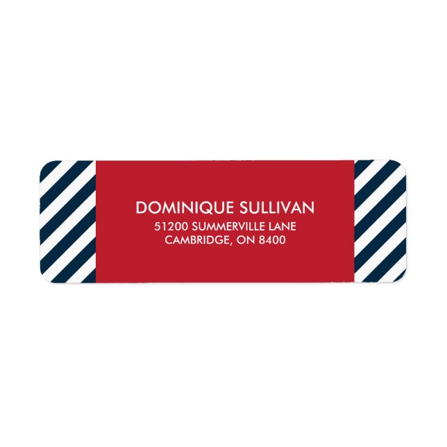 Blue Nautical Stripes Red Wedding Address Label (Vorne)