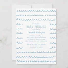Blue Nautical Waves Baby Dusche | Moderne Küste Einladung