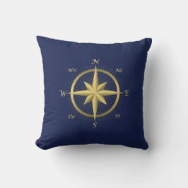 Blue Nautical Wedding Pillows Gold Compass Kissen