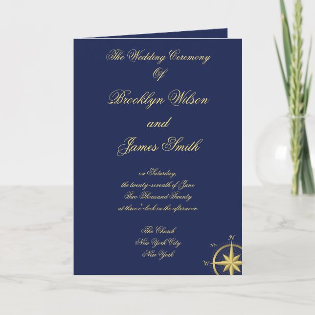 Blue Nautical Wedding Programme (Vorderseite)