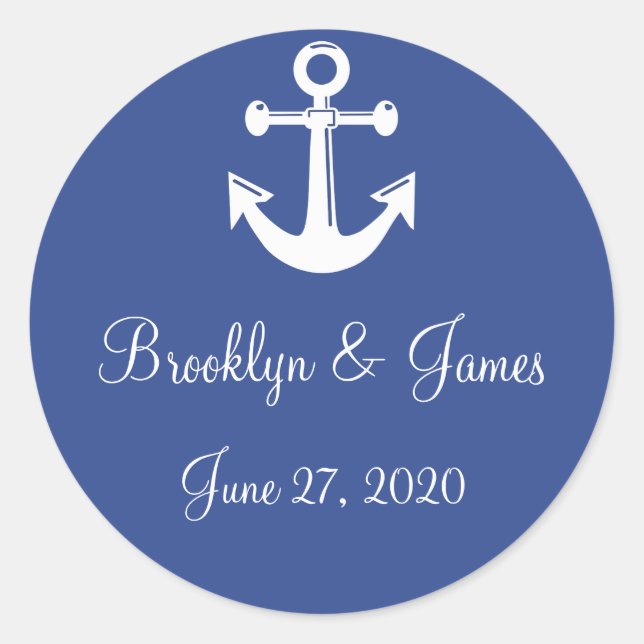 Blue Nautical Wedding Sticker mit Ankern (Vorderseite)