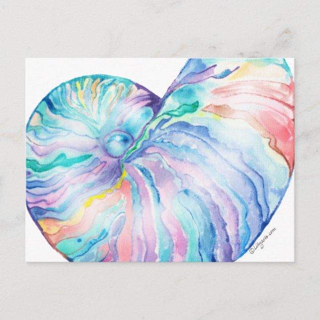 Blue Nautilus Infinity Muschel Watercolor Postcard Postkarte (Vorderseite)