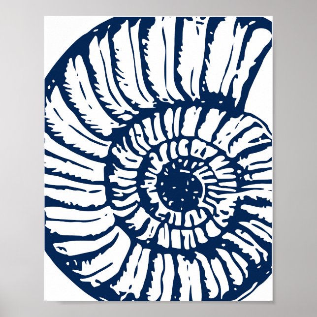 Blue Nautilus Shell Coastal Art Poster (Vorne)