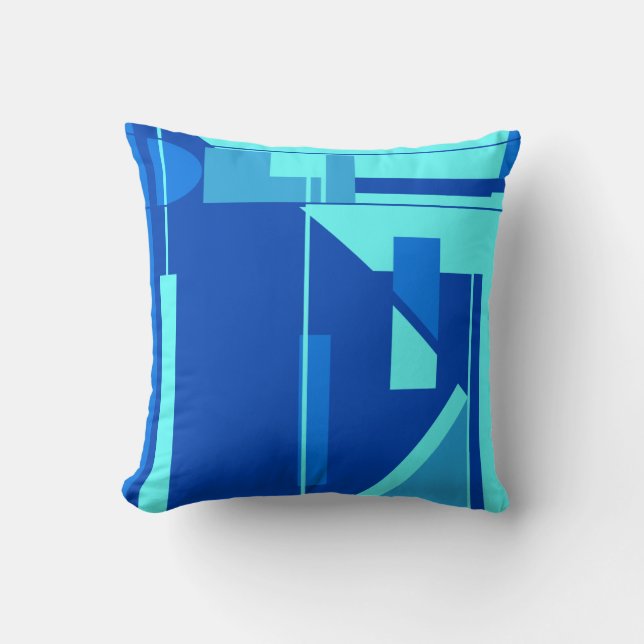 Blue Navy Aqua Nautical Look Geometric Abstrakt Kissen (Vorderseite)