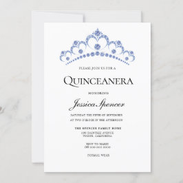 Blue & Navy Diamond Tiara Quinceanera Einladung