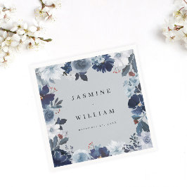 Blue & Navy Floral Name Napkins- Blue Grau Serviette