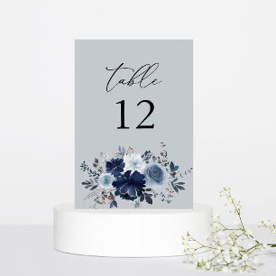 Blue & Navy Floral Numéro de table - Blue Grey