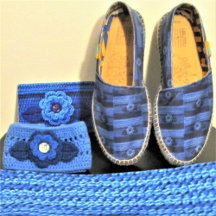 Blue Navy Floral Unique Artisan Crochet Print
