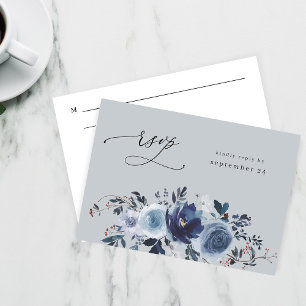 Blue & Navy Floral w Meal UAWG - Blue Gray RSVP Karte