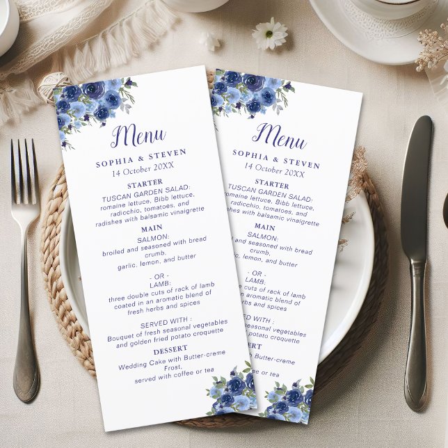 Blue Navy Flowers Elegant Wedding Party Programm (Von Creator hochgeladen)