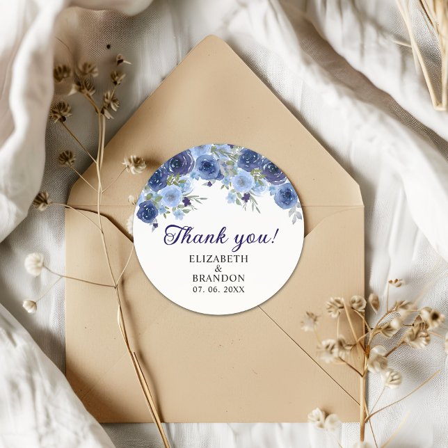 Blue Navy Flowers - Rustic Wedding Runder Aufkleber (Von Creator hochgeladen)