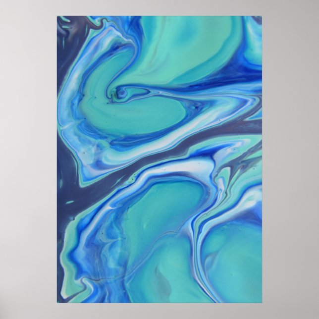 Blue Navy Fluid Abstrakt Modern Marble Swirl Art Poster (Vorne)