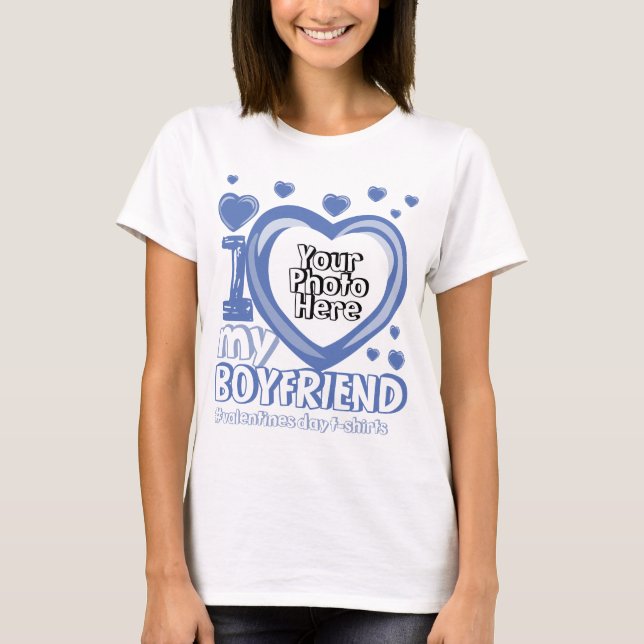Blue Navy Foto Herz I Liebe Mein Freund T-Shirt (Vorderseite)