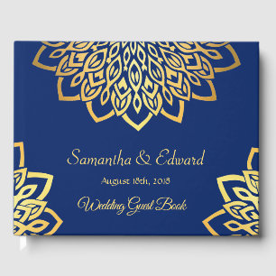 Blue Navy Gold Elegant Wedding Livre d'invités