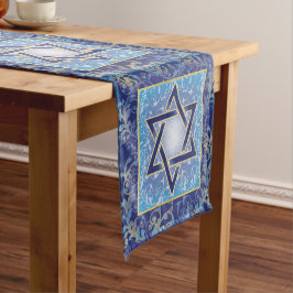 Blue Navy Gold Jüdischer Star von David Kurzer Tischläufer