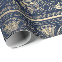 Blue Navy Gold Papyrus Antique Ägyptische Flora Geschenkpapier