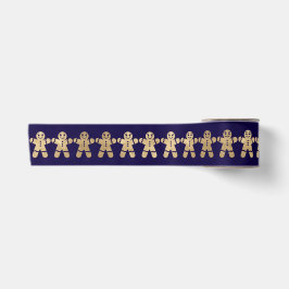 Blue Navy Golden Christmas Gingerbrot Man Satinband