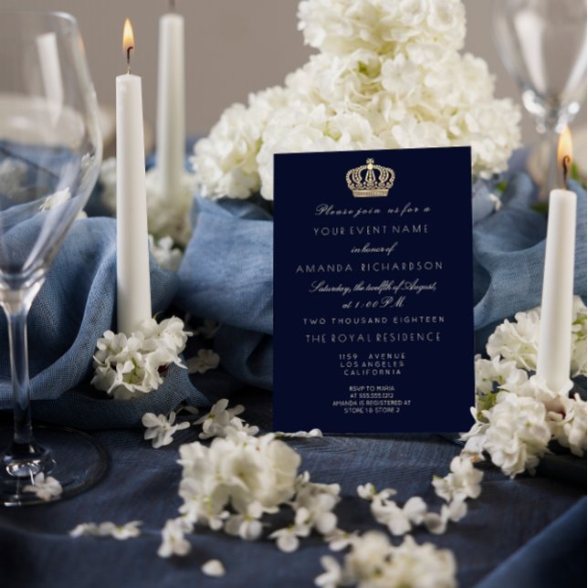 Blue Navy Golden Crown Royal Glitzer 16. Bridal Einladung (Von Creator hochgeladen)