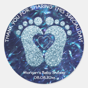 Blue Navy Herz Feet Baby Dusche Gefallen Junge Dan Runder Aufkleber