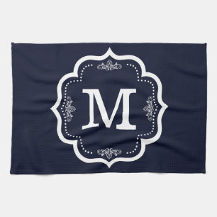 Blue Navy Monogram Geschirrtuch