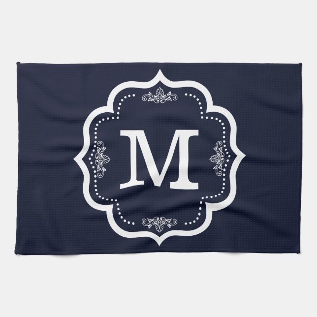 Blue Navy Monogram Geschirrtuch (Horizontal)