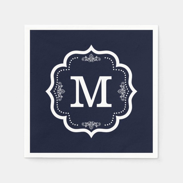 Blue Navy Monogram Serviette (Vorderseite)