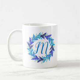 Blue Navy Monogram Ursprünglicher Weihnachtskranz Kaffeetasse
