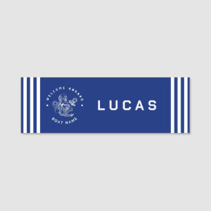 Blue Navy Nautic Anchor Yacht Club Retro-Oktopus Namensschild