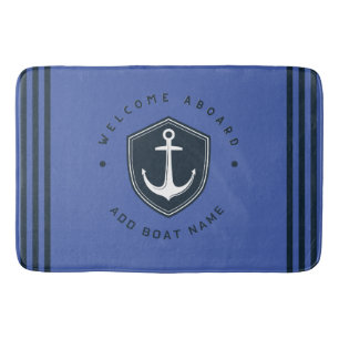 Blue Navy Nautic Anchor Yacht Club Segeln Name Badematte