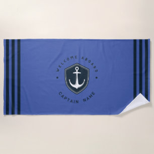 Blue Navy Nautic Anchor Yacht Club Segeln Name Strandtuch