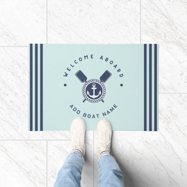 Blue Navy Nautic Anchor Yacht Club Team Nam Fußmatte (Indoor)
